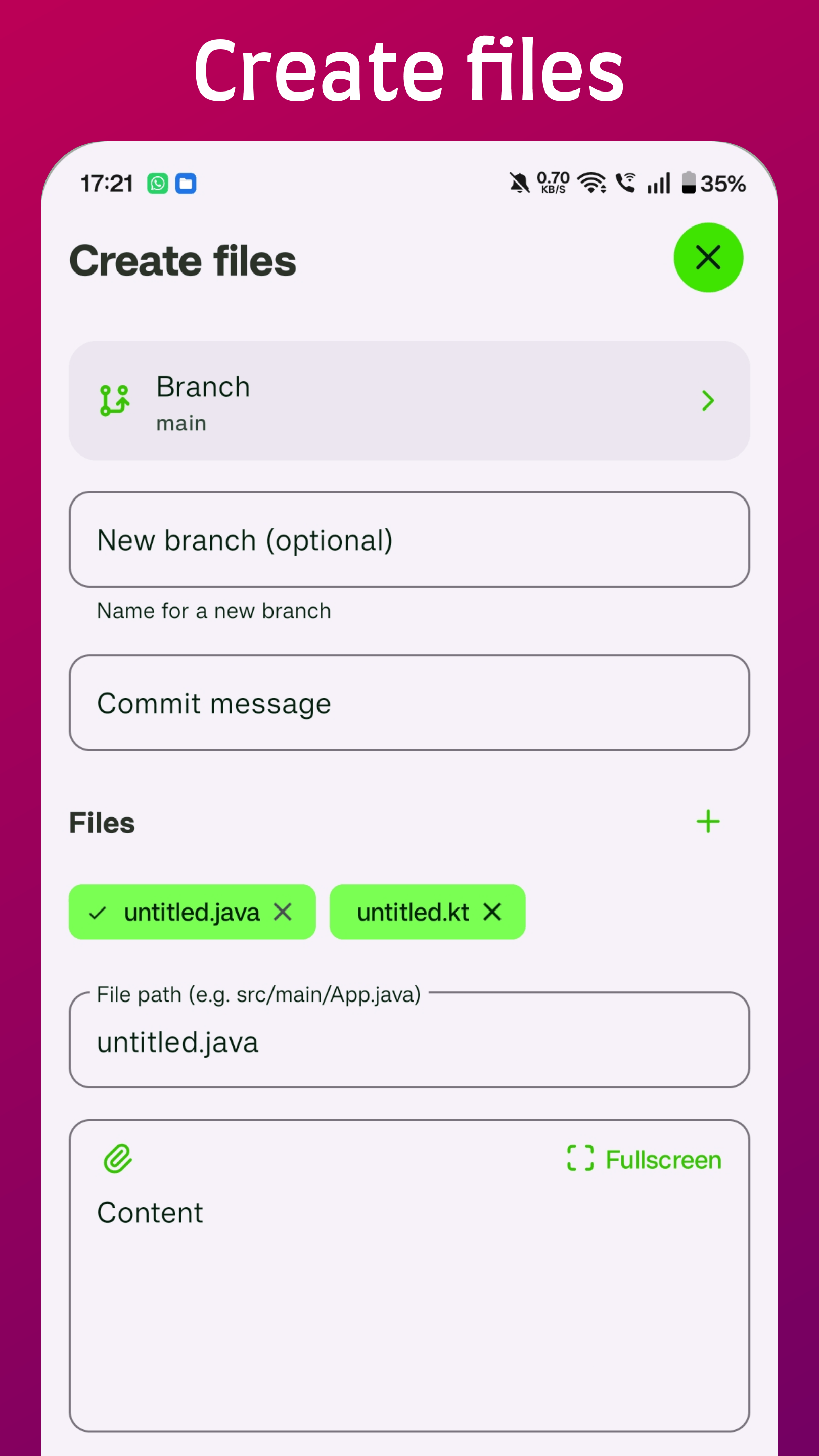 App settings screen